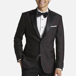 After Hours Slim Fit Peak Lapel Dinner Jacket - Brown/Burgundy Jacquard